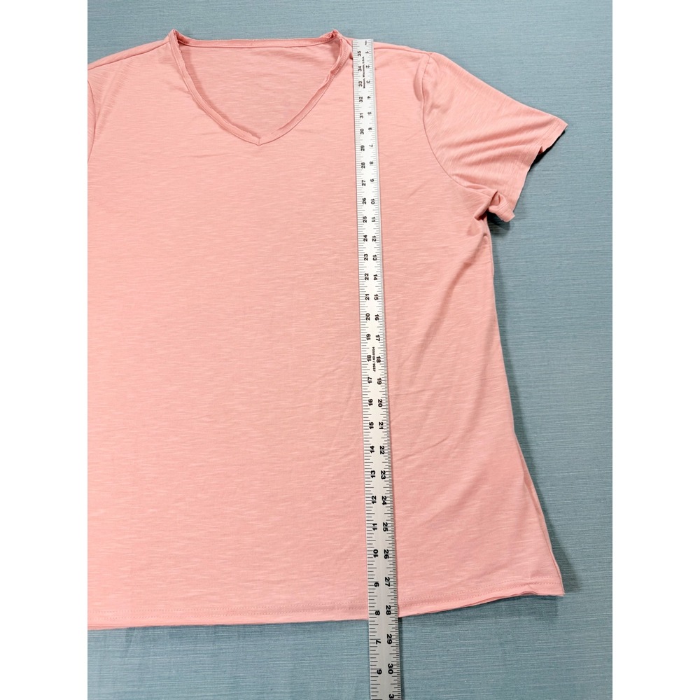 Womens Peach V-Neck Short Sleeve Slub Knit T-Shirt Size Large Casual Tee - Picture 6 of 7